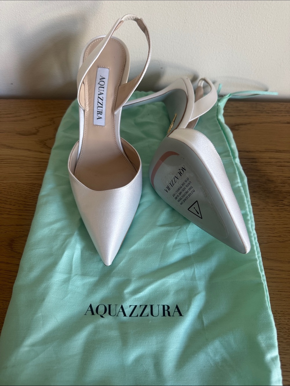 Aquazzura Women's White Satin Pointed Slingback Pumps